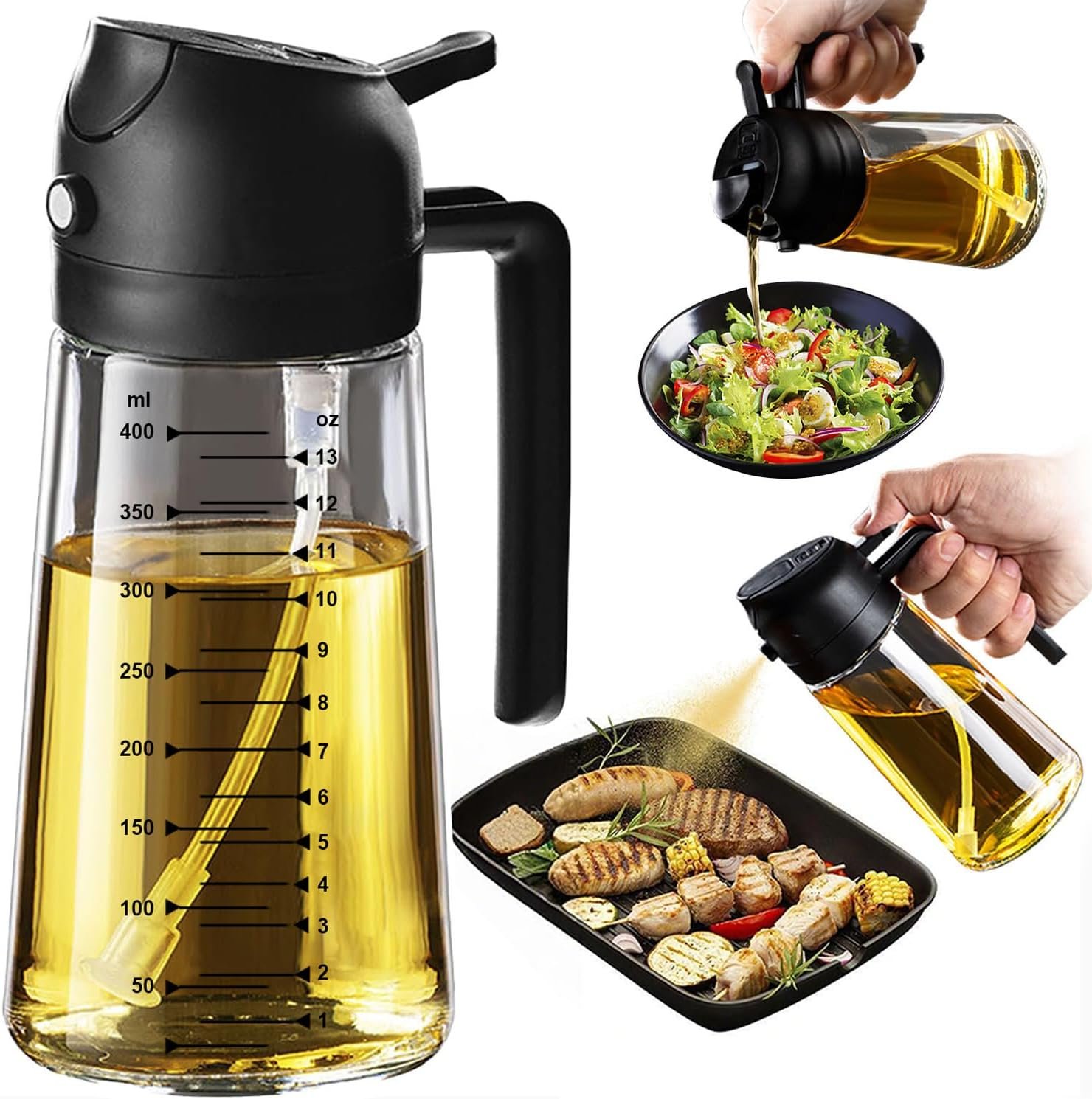 Glass Olive Oil Sprayer for Cooking – 2 in 1 Olive Oil Dispenser Bottle